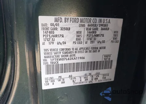 2002 Ford F-150 Lariat/Xlt from USA, damaged, VIN 1FTRW07L62KA11906